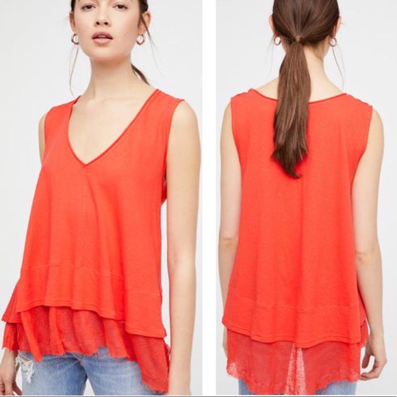 NWT Free People Coral Peachy Tee Tank Top - Picture 1 of 10